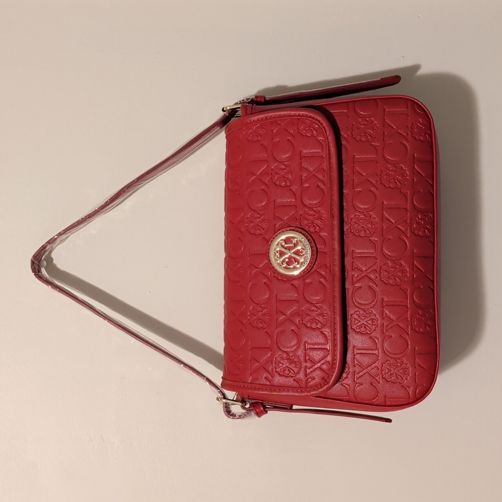 Red Embossed Shoulder Bag